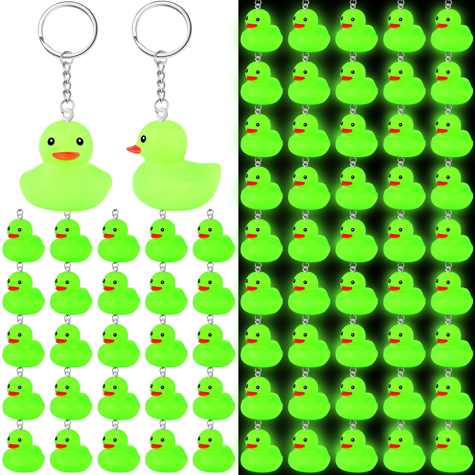 Deekin 100 Pcs Duck Keychain Glow in The Dark Cruise Rubber Duck Keyring for Trick or Treating Goodie Bag Fillers (2.17 Inch)