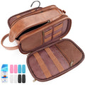 COOSKY Travel Toiletry Bag for Men Large Hanging Toiletries Organizer Bags Cruise Ship Essentials Water-resistant Shaving Case PU Leather Makeup Accessories Cosmetic Dopp Kit Brown