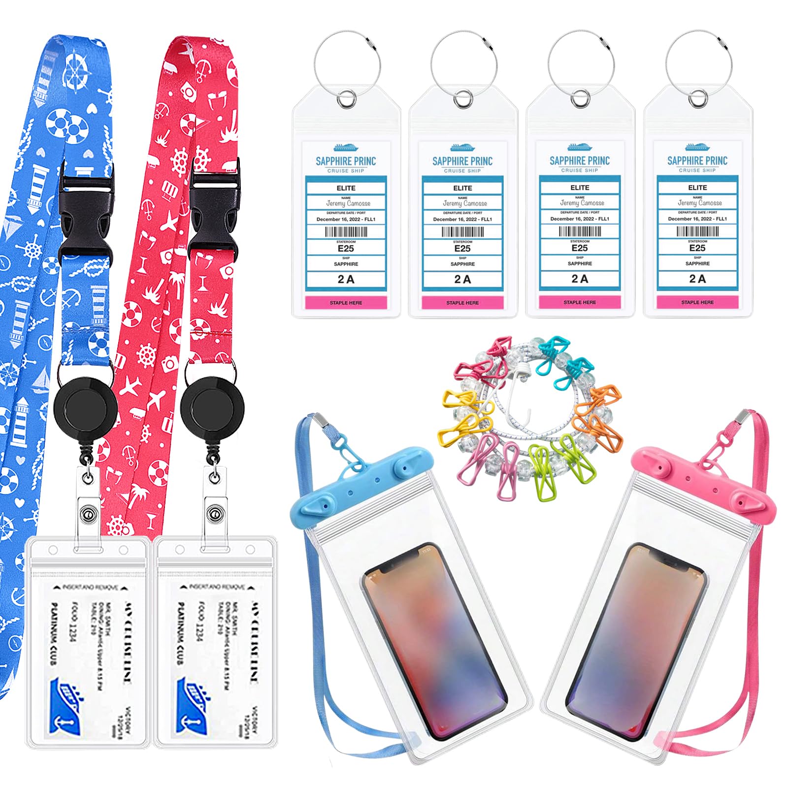 Cruise Voyage Kit: Luggage Tags, Lanyards, Phone Pouches & Clothesline