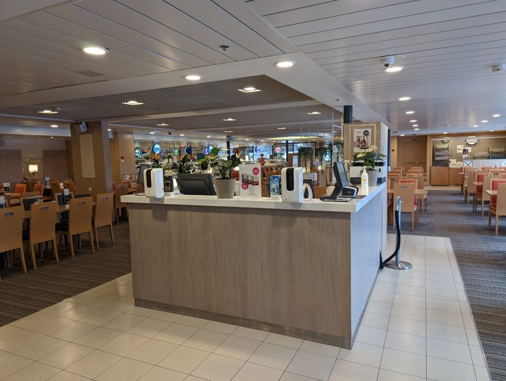 Cruise-style buffet area on a passenger ship