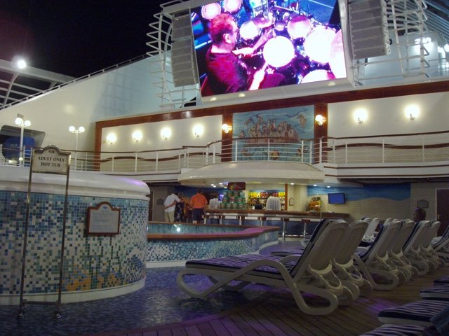 Outdoor movie screen on a cruise ship deck